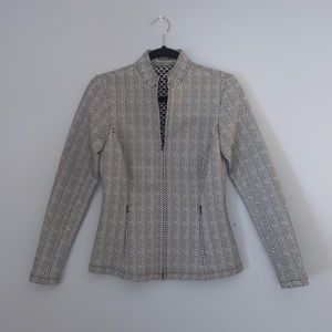 J. McLaughlin Black & White Herringbone Chevron Scuba Zip Up Jacket - XS
